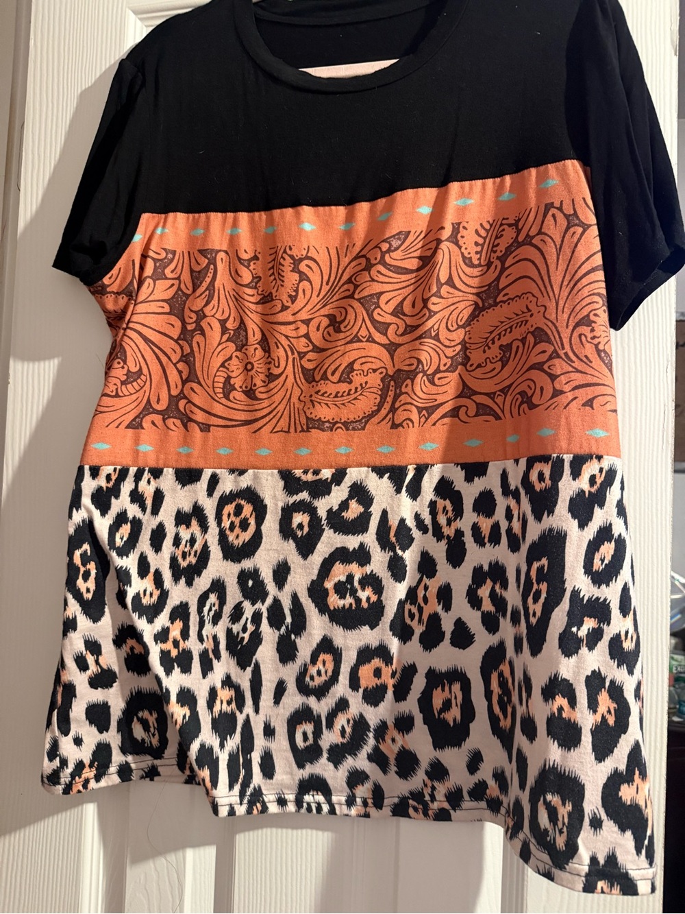 Black & brown Leopard Print Block Tee